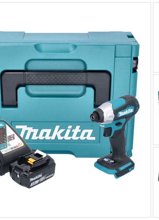 Makita DTD 157 RF1J Atornillador de impacto inalámbrico 18 V 140 Nm 1/4" sin escobillas + 1x batería 3,0 Ah + cargador + Makpac