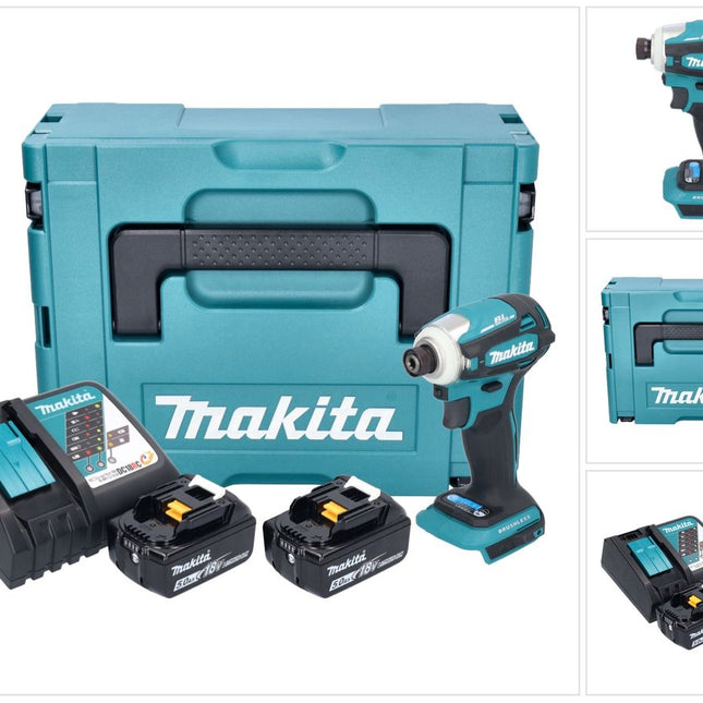 Makita DTD 172 RTJ Akku Schlagschrauber 18 V 180 Nm 1/4" Brushless + 2x Akku 5,0 Ah + Ladegerät + Makpac