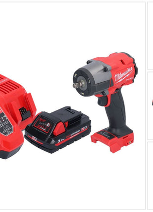 Milwaukee M18 FMTIW2F38-301 Avvitatore a impulsi a batteria 18 V 745 Nm 3/8" brushless + 1x batteria ricaricabile 3,0 Ah + caricatore