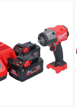 Milwaukee M18 FMTIW2F38-802 Avvitatore a impulsi a batteria 18 V 745 Nm 3/8" brushless + 2x batteria ricaricabile 8,0 Ah + caricatore