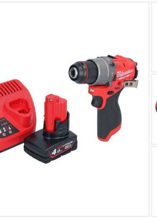 Taladro percutor inalámbrico Milwaukee M12 FPD2-401 12 V 45 Nm sin escobillas + 1x batería 4,0 Ah + cargador