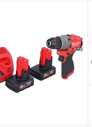 Milwaukee M12 FPD2-602 Akku Schlagbohrschrauber 12 V 45 Nm Brushless + 2x Akku 6,0 Ah + Ladegerät