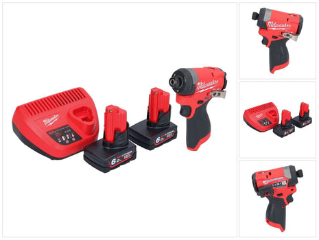 Milwaukee M12 FID2-602 akumulatorowy klucz udarowy 12 V 170 Nm 1/4" bezszczotkowy + 2x akumulator 6,0 Ah + ładowarka