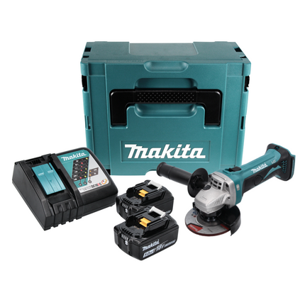 Makita DGA 452 RTJ Akku Winkelschleifer 18 V 115 mm + 2x Akku 5,0 Ah + Ladegerät + Makpac - Toolbrothers