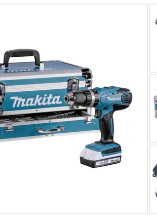 Makita HP 488 D009 Akku Schlagbohrschrauber 18 V 42 Nm G-Serie + 2x Akku 1,5 Ah + Ladegerät + 70 tlg. Zubehörset + Koffer