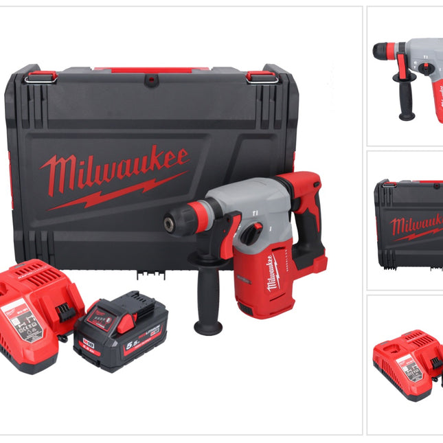 Marteau combiné à batterie Milwaukee M18 BLHX-551X 18 V 2,3 J brushless + 1x batterie 5,5 Ah + chargeur + boîtier HD