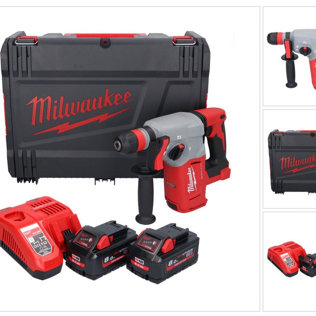 Milwaukee M18 BLHX-802X akumulatorowy młot udarowo-obrotowy 18 V 2,3 J bezszczotkowy + 2x akumulator 8,0 Ah + ładowarka + skrzynka HD