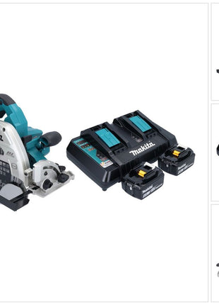 Makita DHS 900 PG2U Akku Handkreissäge 36 V ( 2x 18 V ) 235 mm Brushless + 2x Akku 6,0 Ah + Doppel Ladegerät + Bluetooth Adapter