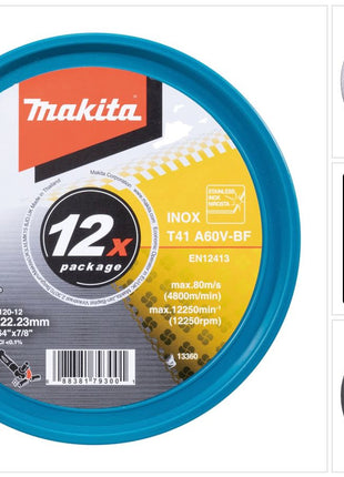 Makita E-17120-12 disques à tronçonner INOX 125 x 1,0 x 22,23 mm A60V-BF 12 pièces dans une boîte