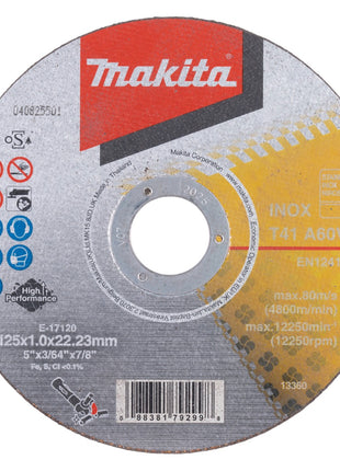 Makita E-17120-12 disques à tronçonner INOX 125 x 1,0 x 22,23 mm A60V-BF 12 pièces dans une boîte