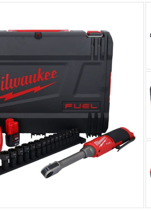 Batterie Milwaukee M12 FPTR-202X à cliquet 12 V 81 Nm 1/4" 3/8" brushless (4933480754) + 2x batterie 2,0 Ah + chargeur + boîtier HD