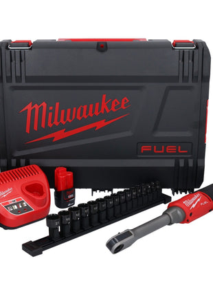 Batterie Milwaukee M12 FPTR-202X à cliquet 12 V 81 Nm 1/4" 3/8" brushless (4933480754) + 2x batterie 2,0 Ah + chargeur + boîtier HD