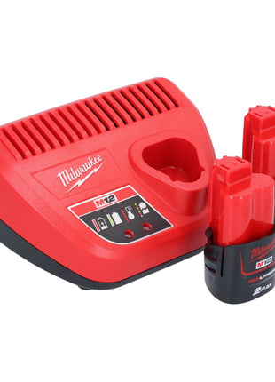 Batterie Milwaukee M12 FPTR-202X à cliquet 12 V 81 Nm 1/4" 3/8" brushless (4933480754) + 2x batterie 2,0 Ah + chargeur + boîtier HD