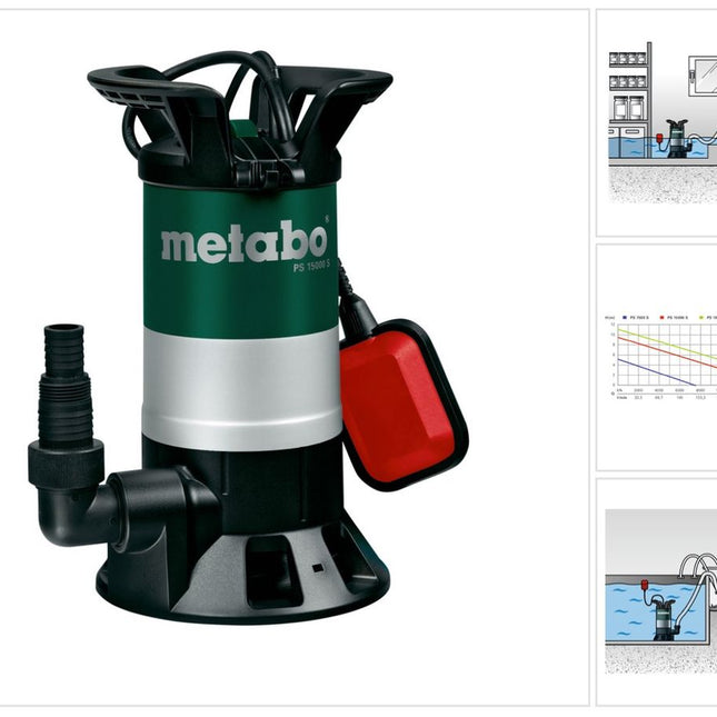 Bomba sumergible para agua sucia Metabo PS 15000 S ( 0251500000 ) 850 W Caudal 15000 l/h