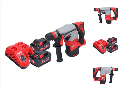 Milwaukee M18 HD18HX-552 akumulatorowy młot udarowo-obrotowy 18 V 2,4 J + 2x akumulator 5,5 Ah + ładowarka