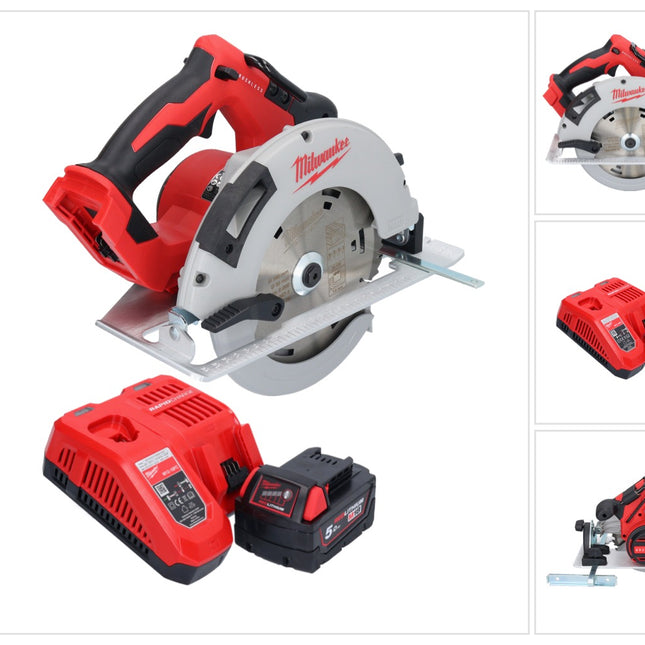 Sierra circular de mano a batería Milwaukee M18 BLCS66-501 18 V 190 mm sin escobillas + 1x batería 5,0 Ah + cargador