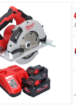 Milwaukee M18 BLCS66-802 Akku Handkreissäge 18 V 190 mm Brushless + 2x Akku 8,0 Ah + Ladegerät