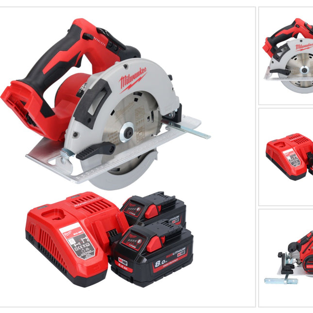 Sierra circular de mano a batería Milwaukee M18 BLCS66-802 18 V 190 mm sin escobillas + 2x baterías 8,0 Ah + cargador