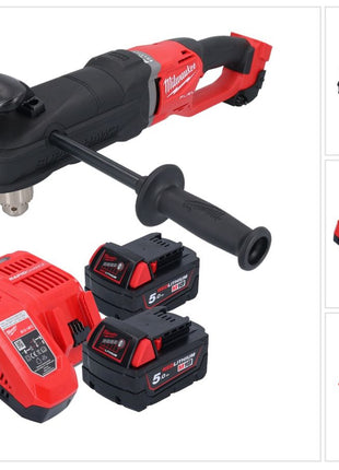 Milwaukee M18 FRAD2-502 Akku Winkelbohrmaschine 18 V 122 Nm Brushless + 2x Akku 5,0 Ah + Ladegerät