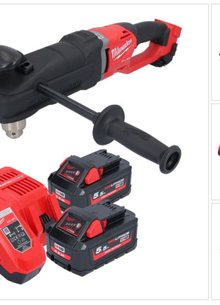 Milwaukee M18 FRAD2-552 Akku Winkelbohrmaschine 18 V 122 Nm Brushless + 2x Akku 5,5 Ah + Ladegerät