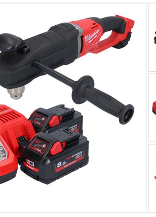 Taladro angular a batería Milwaukee M18 FRAD2-802 18 V 122 Nm sin escobillas + 2x baterías 8,0 Ah + cargador