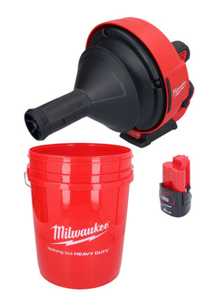 Milwaukee M12 BDC6-201C Akku Rohrreinigungsgerät 12 V + 1x Akku 2,0 Ah + Spirale + Eimer - ohne Ladegerät