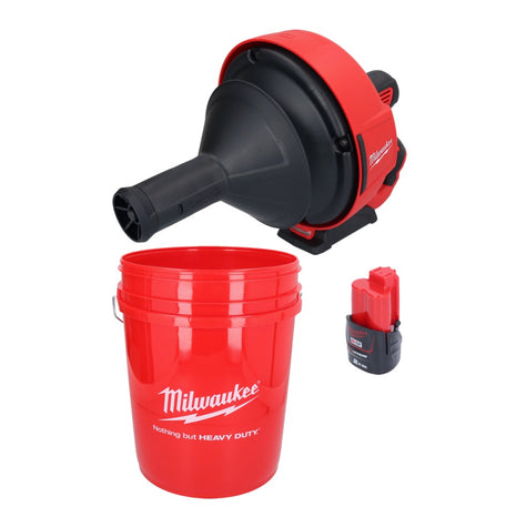 Limpiador de tuberías a batería Milwaukee M12 BDC6-201C 12 V + 1x batería 2,0 Ah + espiral + cubo - sin cargador