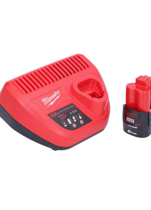 Appareil de nettoyage de tuyaux sur batterie Milwaukee M12 BDC6-201C 12 V + 1x batterie 2,0 Ah + chargeur + spirale + seau