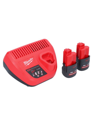 Appareil de nettoyage de tuyaux sur batterie Milwaukee M12 BDC6-252C 12 V + 2x batteries 2,5 Ah + chargeur + spirale + seau