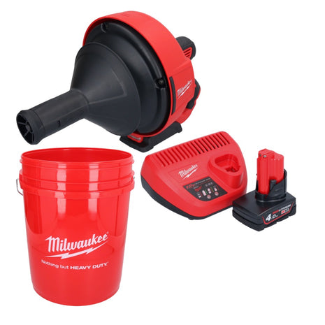 Milwaukee M12 BDC6-401C Akumulatorowy udrażniacz do rur 12 V + 1x akumulator 4,0 Ah + ładowarka + spirala + wiadro