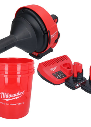 Milwaukee M12 BDC6-402C Akku Rohrreinigungsgerät 12 V + 2x Akku 4,0 Ah + Ladegerät + Spirale + Eimer