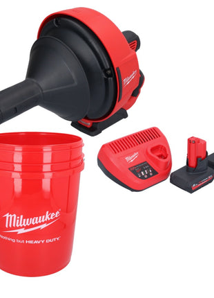 Milwaukee M12 BDC6-502C Akku Rohrreinigungsgerät 12 V + 2x Akku 5,0 Ah + Ladegerät + Spirale + Eimer