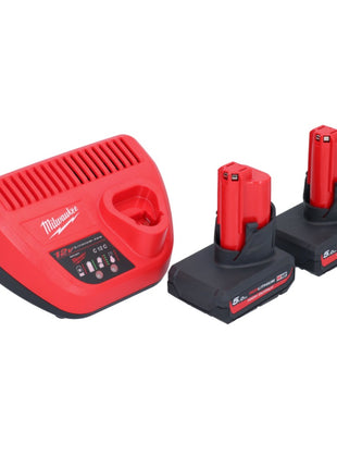 Milwaukee M12 BDC6-502C Akku Rohrreinigungsgerät 12 V + 2x Akku 5,0 Ah + Ladegerät + Spirale + Eimer