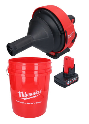 Appareil de nettoyage de tuyaux sur batterie Milwaukee M12 BDC6-601C 12 V + 1x batterie 6,0 Ah + spirale + seau - sans chargeur