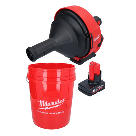 Milwaukee M12 BDC6-601C Akku Rohrreinigungsgerät 12 V + 1x Akku 6,0 Ah + Spirale + Eimer - ohne Ladegerät