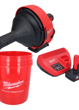 Milwaukee M12 BDC6-601C Akku Rohrreinigungsgerät 12 V + 1x Akku 6,0 Ah + Ladegerät + Spirale + Eimer