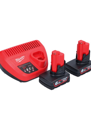 Appareil de nettoyage de tuyaux sur batterie Milwaukee M12 BDC6-602C 12 V + 2x batteries 6,0 Ah + chargeur + spirale + seau