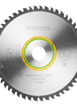 Festool Feinzahn Kreissägeblatt 210 x 30 x 2,4 mm W52 210 mm 52 Zähne ( 493199 ) - Toolbrothers