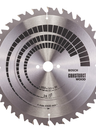 Bosch Professional Construct Wood Kreissägeblatt ( 2 608 640 702 ) 350 x 30 x 3,2 mm 24 Zähne für Holz