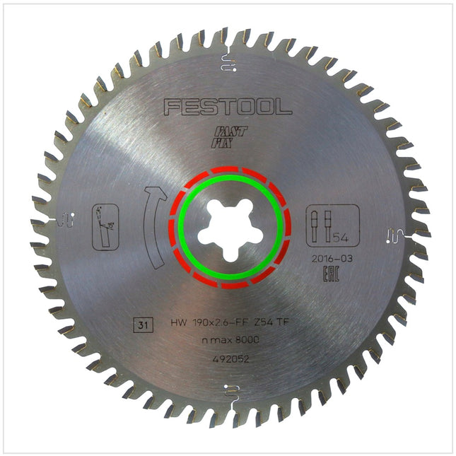 Festool Spezial Kreissägeblatt HW 190 x 2,6 FF Fast Fix TF54 190 mm 54 Zähne ( 492052 ) - Toolbrothers