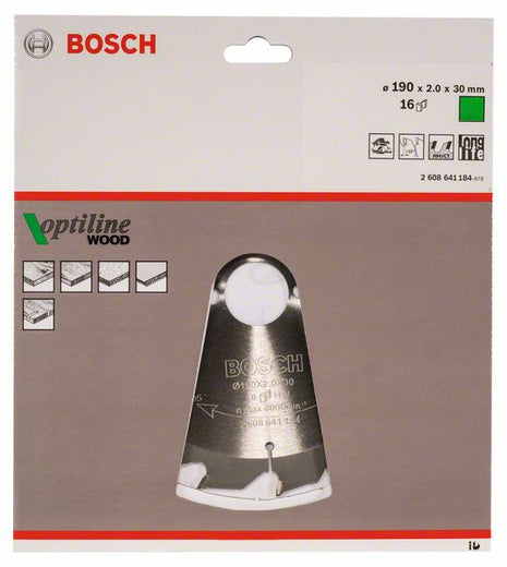 Hoja de sierra circular BOSCH Optiline Wood diámetro exterior 190 mm número de dientes 16 WZ (4000909021)