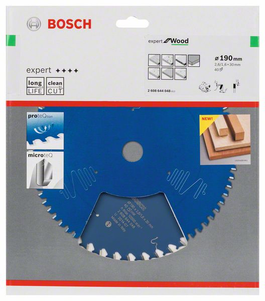 Hoja de sierra circular BOSCH Expert para madera Ø exterior 190 mm Número de dientes 40 WZ ( 8000342076 )