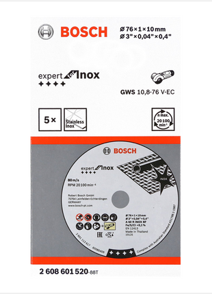 Bosch Trennscheibe Expert for INOX 5 Stück 76 mm für GWS 10,8-76 / 12V-76 ( 2608601520 ) - Toolbrothers