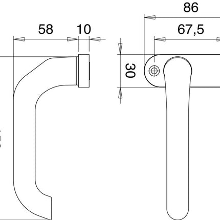 EDI profile lever handle hole part 1391/0800 aluminium F1 ( 3000200008 )
