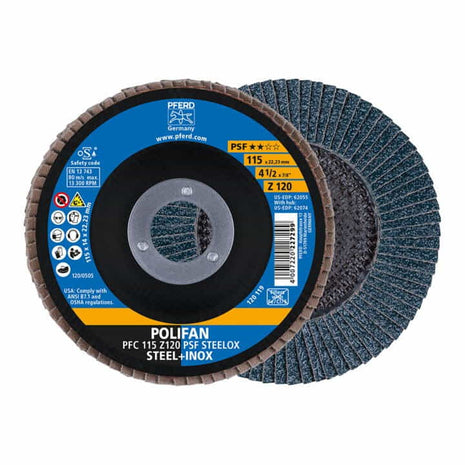 Arandela dentada PFERD POLIFAN Z PSF STEELOX Ø 115 mm grano 80 cónica (4000842598)