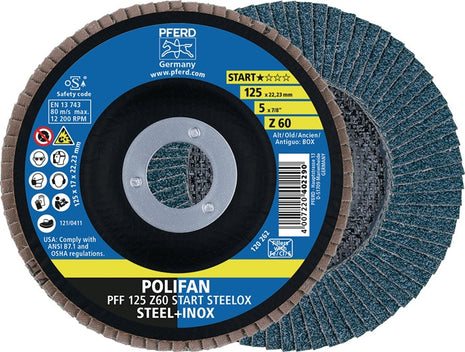 Rondelle dentée PFERD POLIFAN Z START STEELOX Ø 125 mm grain Z-60 plat (4000844219)