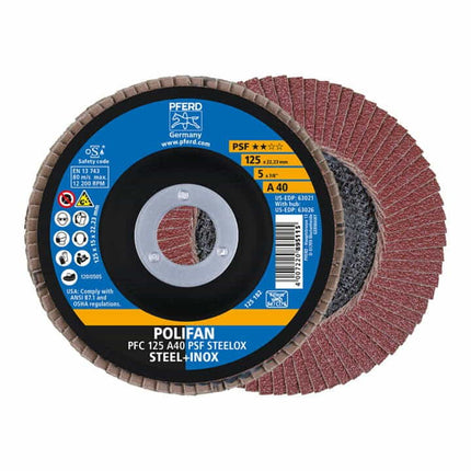 PFERD flap disc POLIFAN A PSF STEELOX Ø 125 mm grain size 60 conical ( 4000842593 )