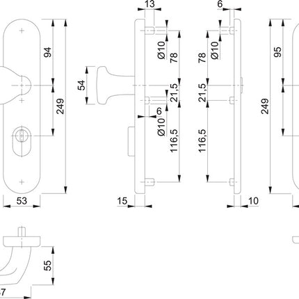 HOPPE Garniture de protection E86G/3332ZA/3310 acier inoxydable F69 ( 3000209781 )