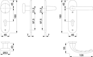 HOPPE Kurzschildgarnitur Tôkyô 53/273KP/1710 Aluminium F1 ( 3000252602 )