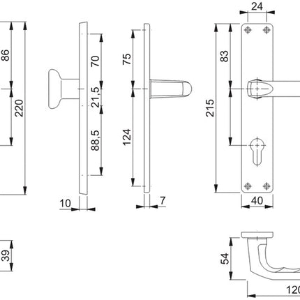 HOPPE Langschildgarnitur London 54/227/202SP/113 Aluminium F1 ( 3000252240 )
